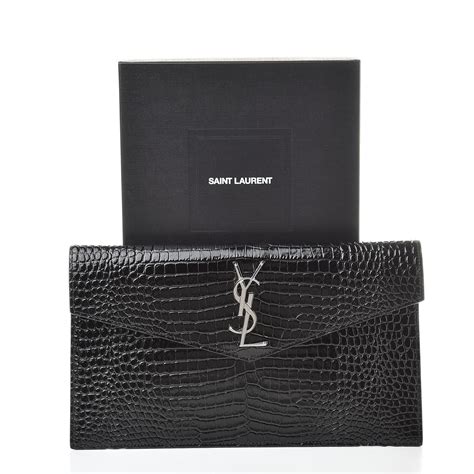 SAINT LAURENT Calfskin Crocodile Embossed Uptown 